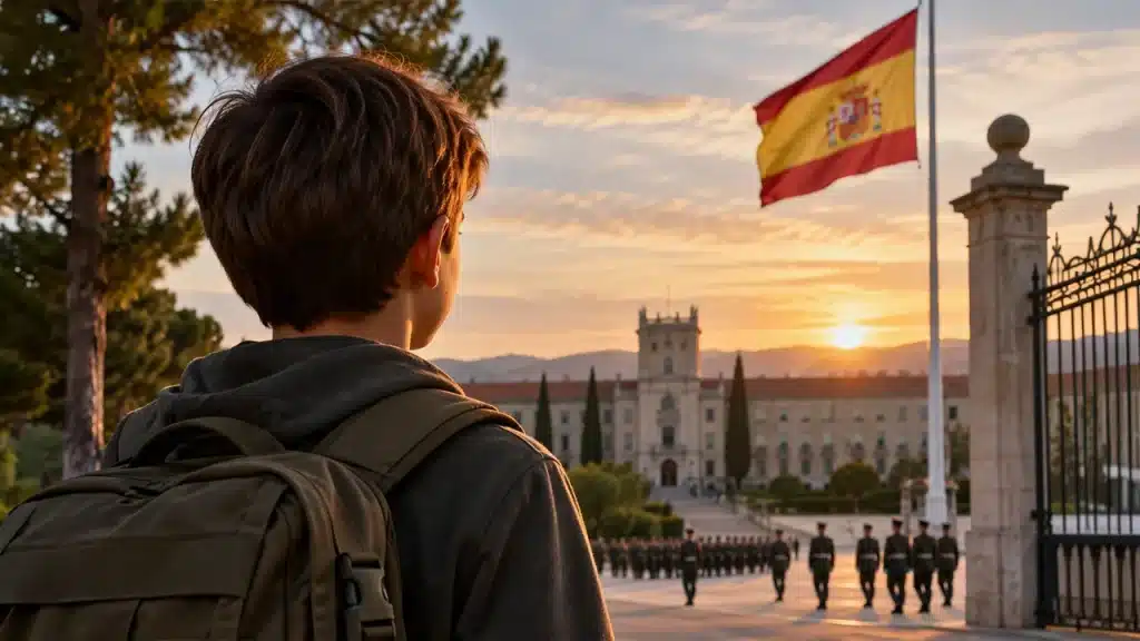 Internados militares para niños en España: realidad, opciones y alternativas 21 Joven con mochila observa un centro de formación militar en España